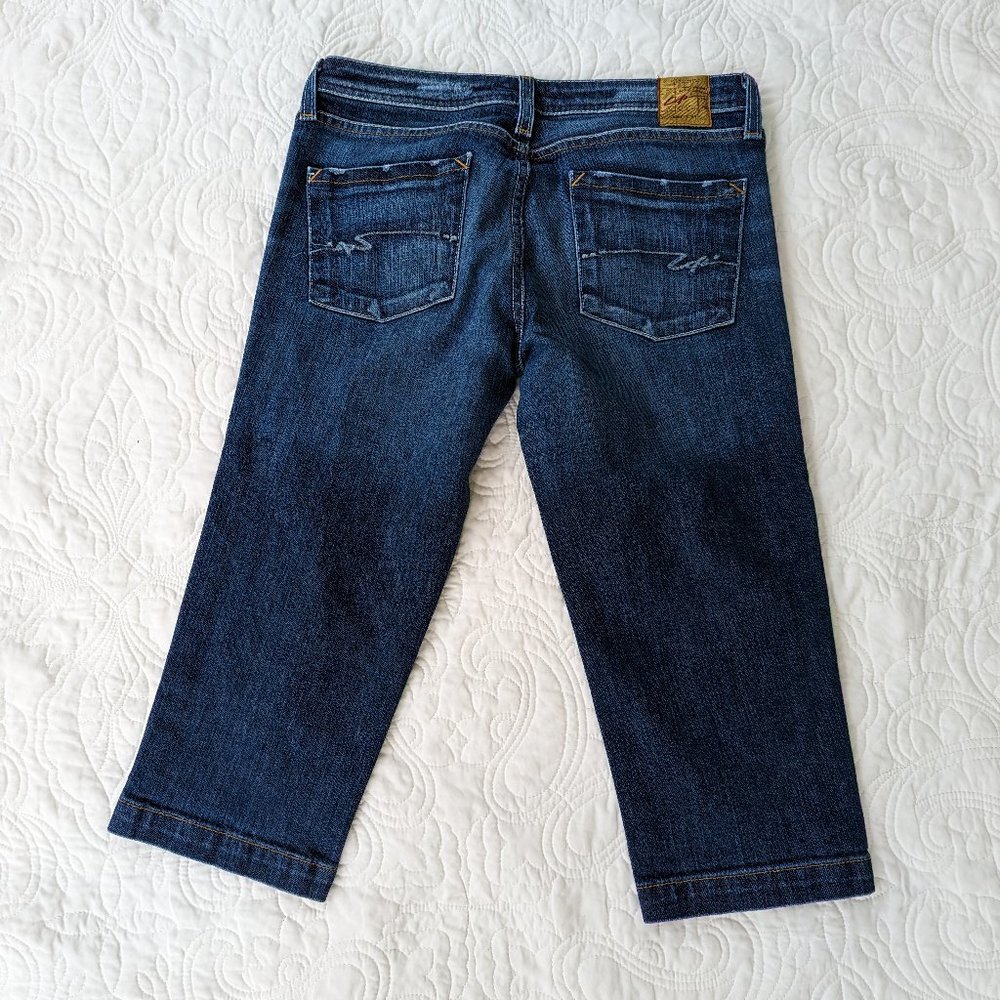 LOFLI DENIM CAPRIS CROPPED PANTS DISTRESSED Made in USA Blue Jeans stretch low